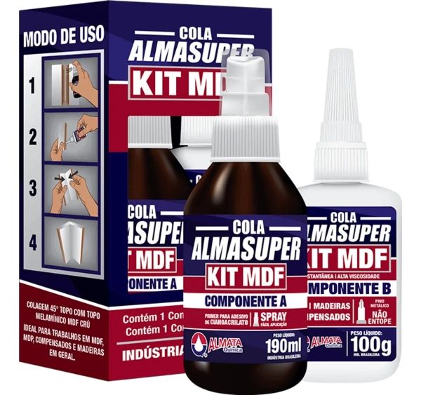 Kit Cola Almata Almasuper Mdf Ativador e Adesivo